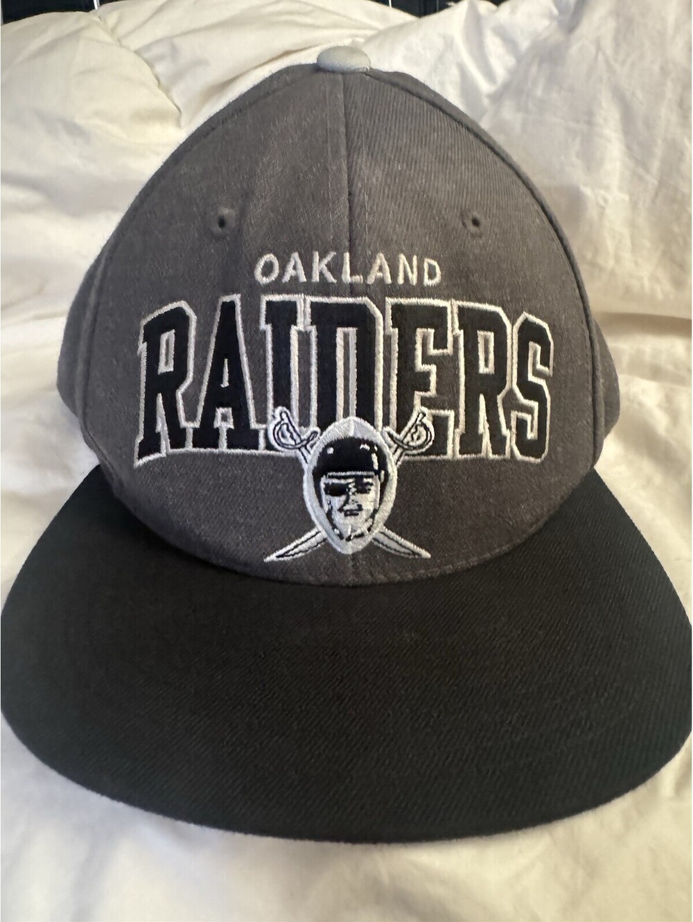 Mitchell & Ness 2012 Oakland Raiders Silver & Black Embroidered Snapback Hat